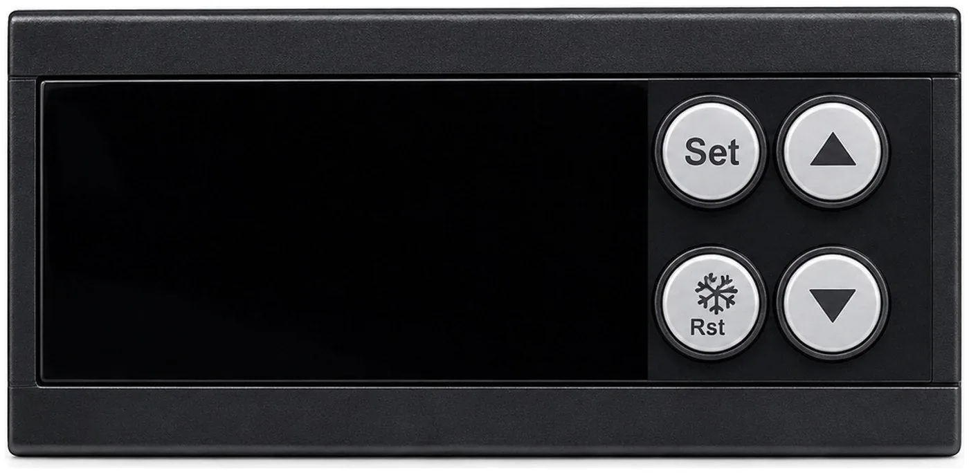 Borrelli display fridge control panel: digital display with Set, Up arrow, snowflake Rst defrost and Down arrow buttons.